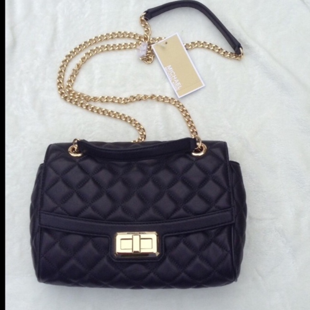 MK "Hannah" Black Quilted Leather Handbag NWT